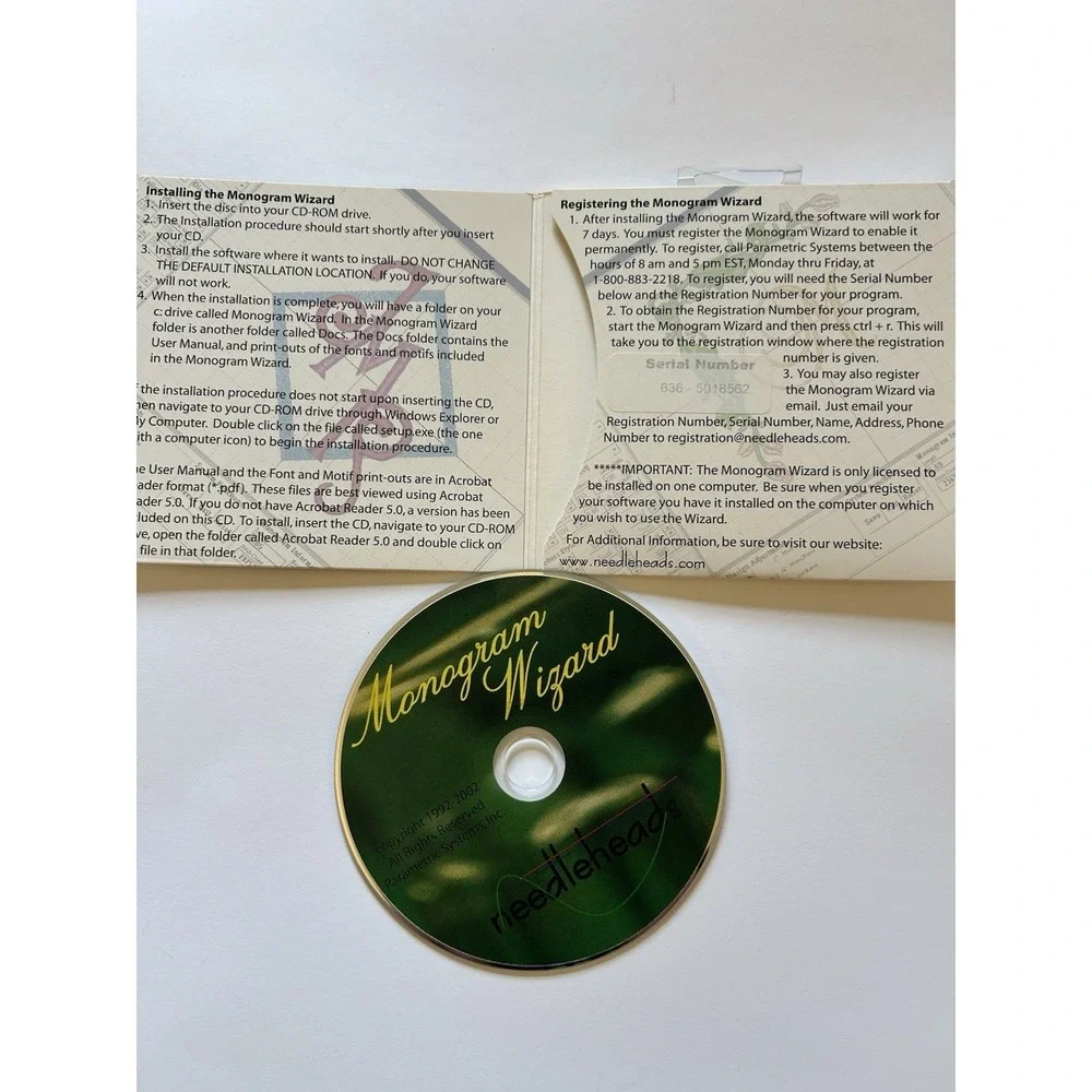 PRE-OWNED Needleheads Monogram Wizard Embroidery Software Software *READ*